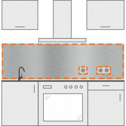 salpicadero inox de cocina con 2 agujeros para enchufes