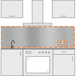 panel antisalpicaduras inox a medida para cocina con 1 agujero para enchufe